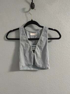Mustard Seed Light Blue Ribbed Crop Tank Top with V-Neck